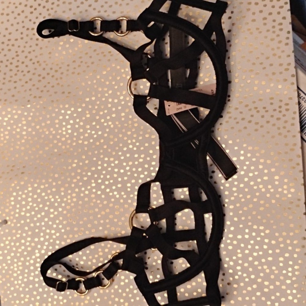 Victoria's Secret Black Strappy Bra with Gold Detail